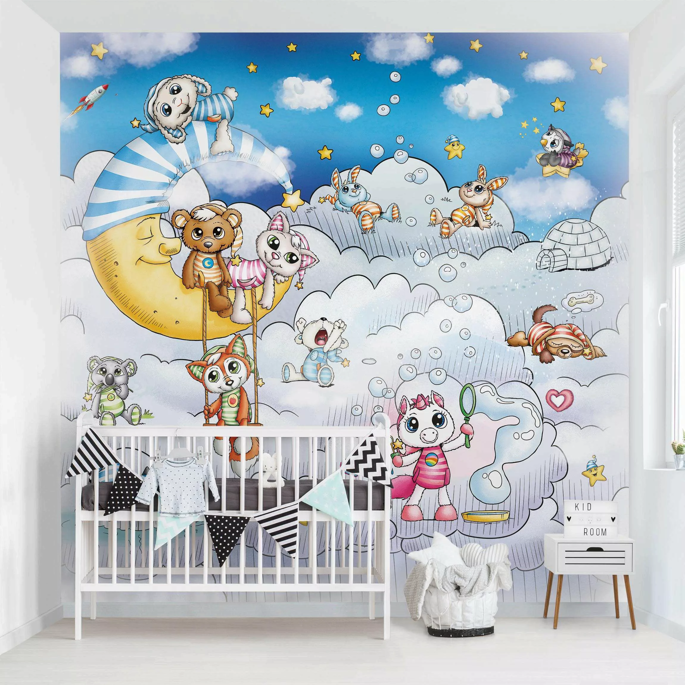 Bilderwelten Vliestapete Schlafmützen - in den Wolken weiß Gr. 192 x 192 günstig online kaufen