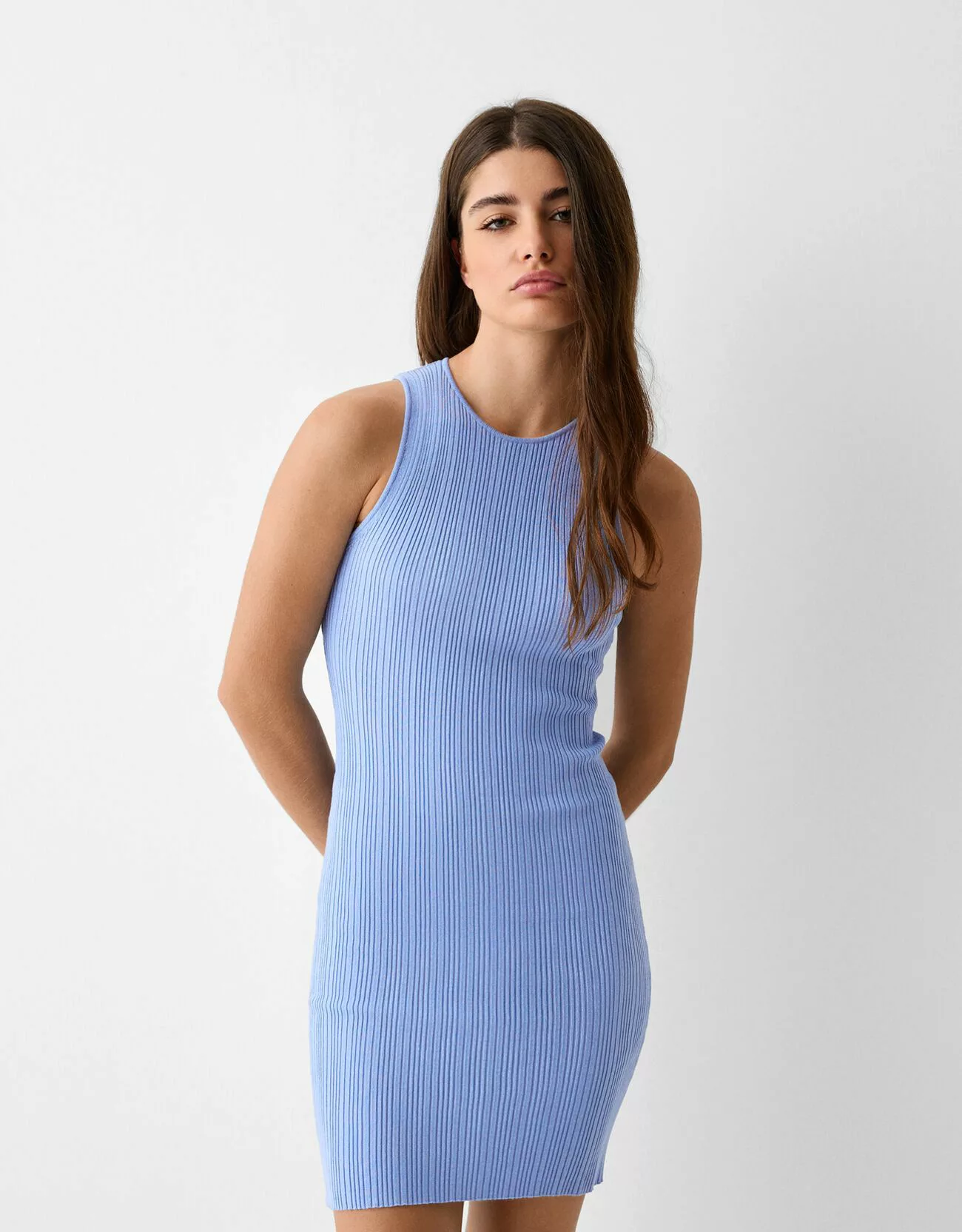 Bershka Ärmelloses Minikleid Im Rippstrick Damen M Blau günstig online kaufen