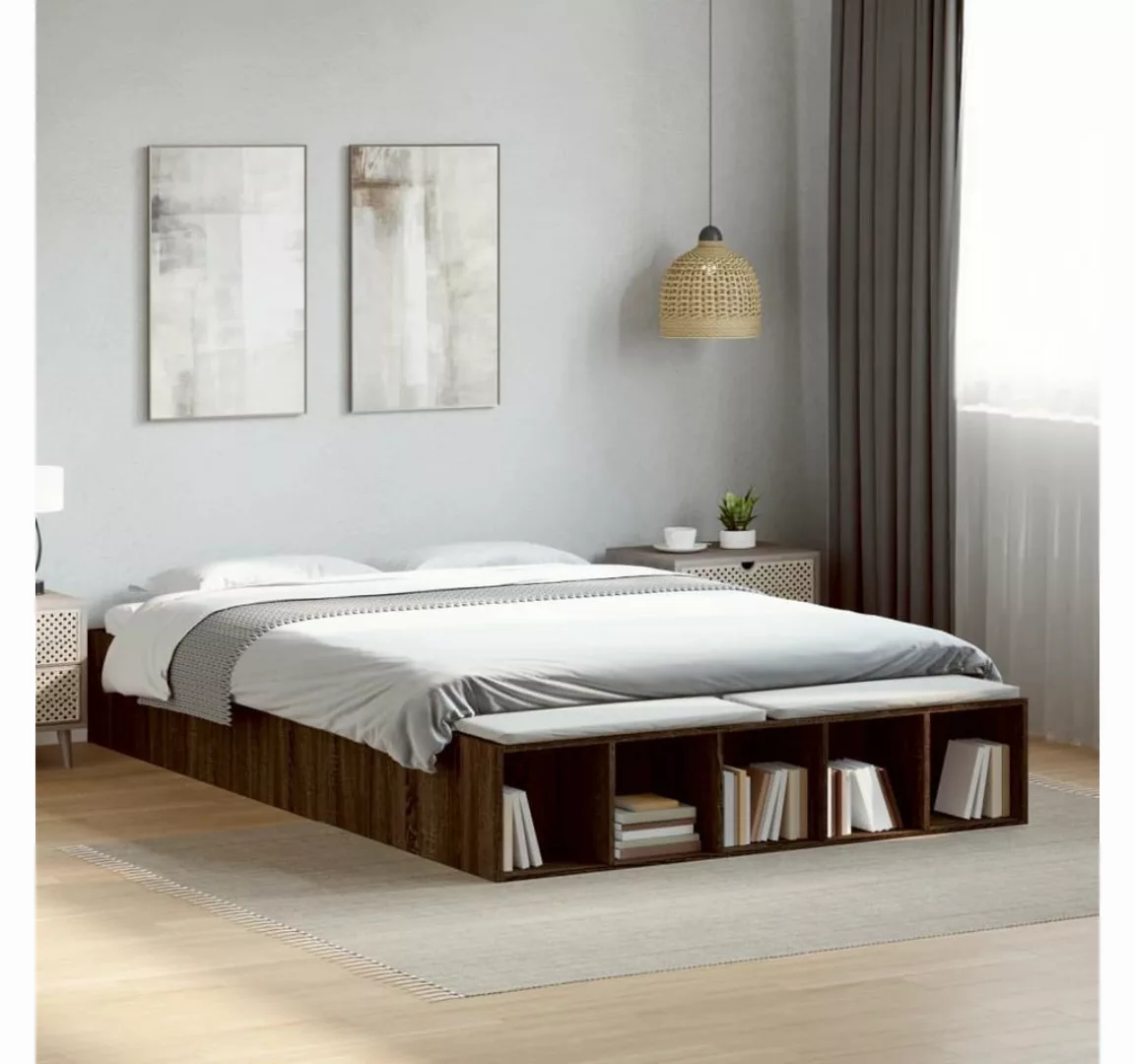 vidaXL Bett, Bettgestell Braun Eichen-Optik 150x200 cm Holzwerkstoff günstig online kaufen