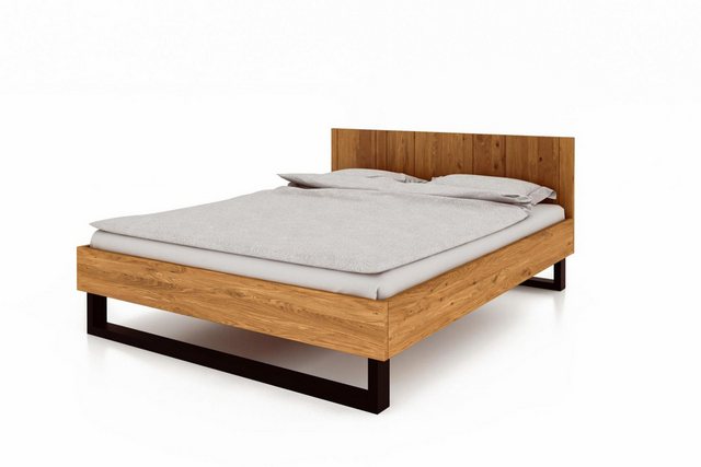 Natur24 Bett Bett Leeds Wildeiche massiv 200x200cm mit Holzkopfteil und Met günstig online kaufen