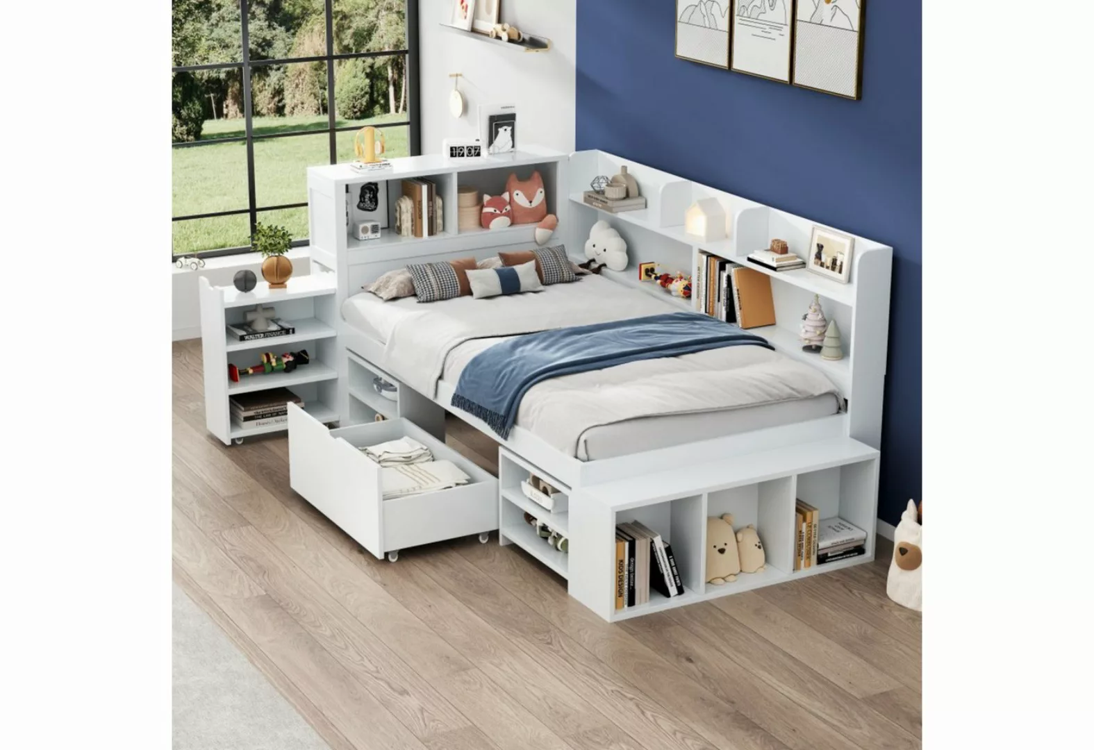 HAUSS SPOLE Holzbett 90x200cm mit Schubladen, Bücherregal, Stauschrank ohne günstig online kaufen