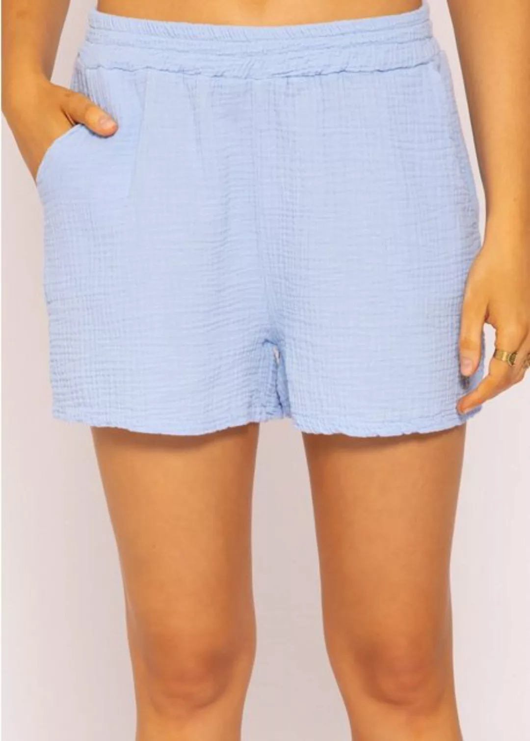 SASSYCLASSY Shorts Lockere Musselin Shorts High-Waist Baumwoll Shorts mit E günstig online kaufen