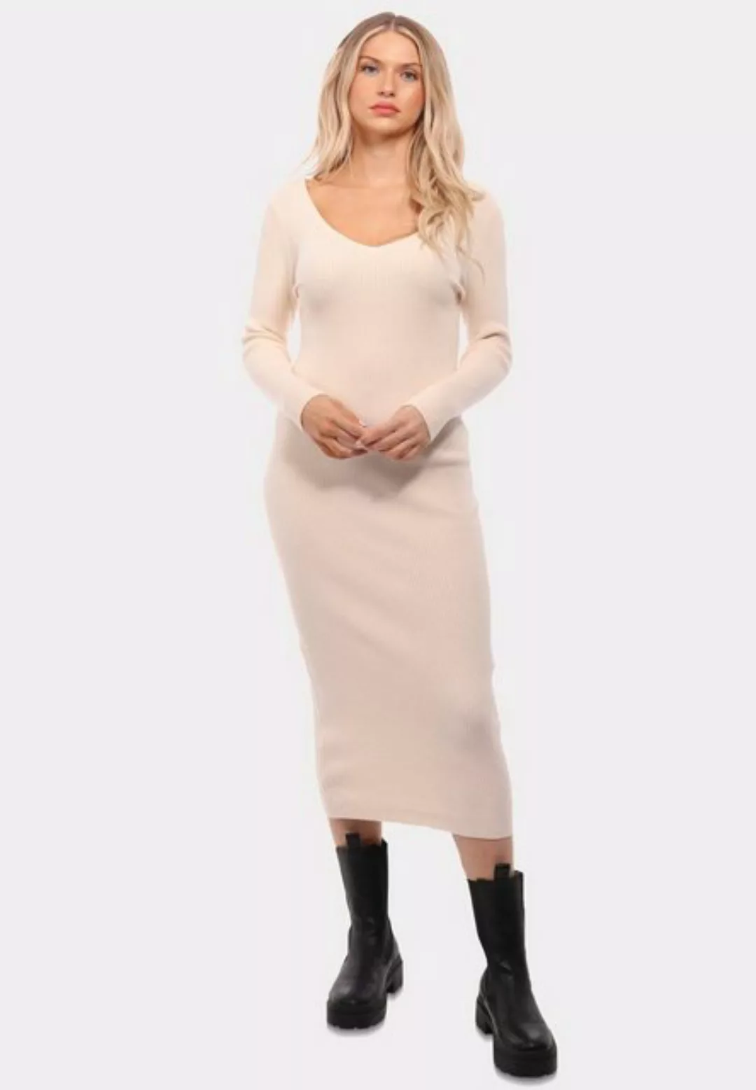 YC Fashion & Style Strickkleid Strickkleid mit V-Ausschnitt KNIT DRESS (1-t günstig online kaufen