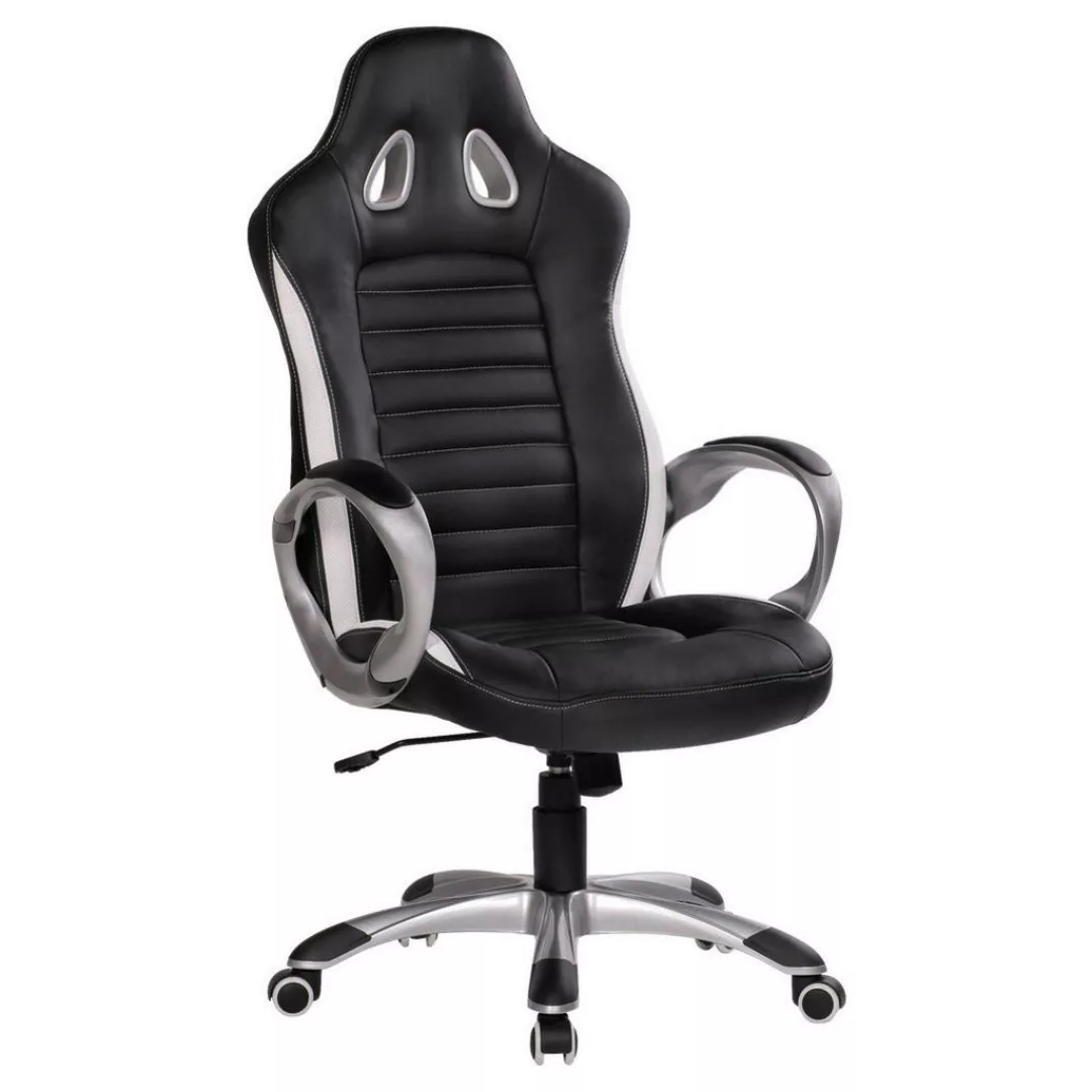 Bürostuhl SPA Leder Optik Schwarz Gaming Chefsessel mit Armlehne gepolstert günstig online kaufen