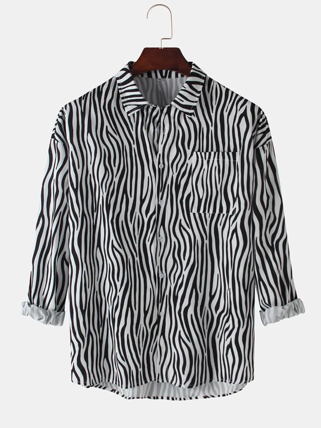 Herren Zebra Drucken Baumwolle Casual Langarmhemden mit Tasche günstig online kaufen