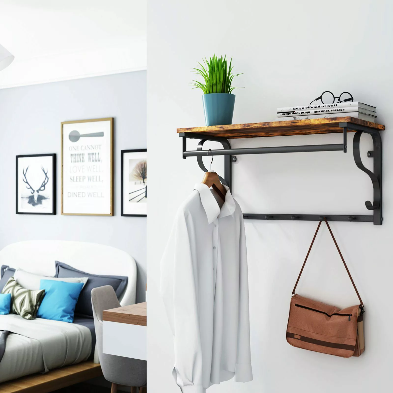 VASAGLE Wandgarderobe, Wandregal mit 5 Haken, günstig online kaufen