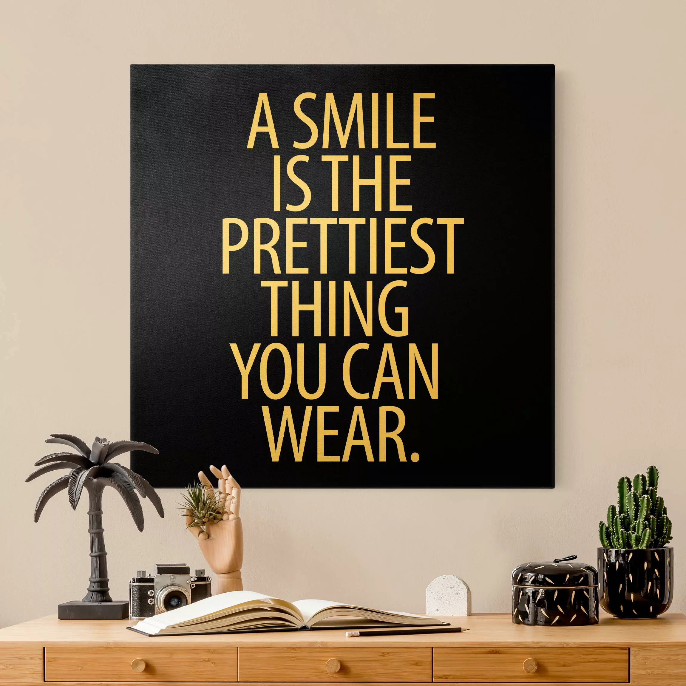 Leinwandbild Gold A Smile is the prettiest thing Sans Serif Schwarz günstig online kaufen
