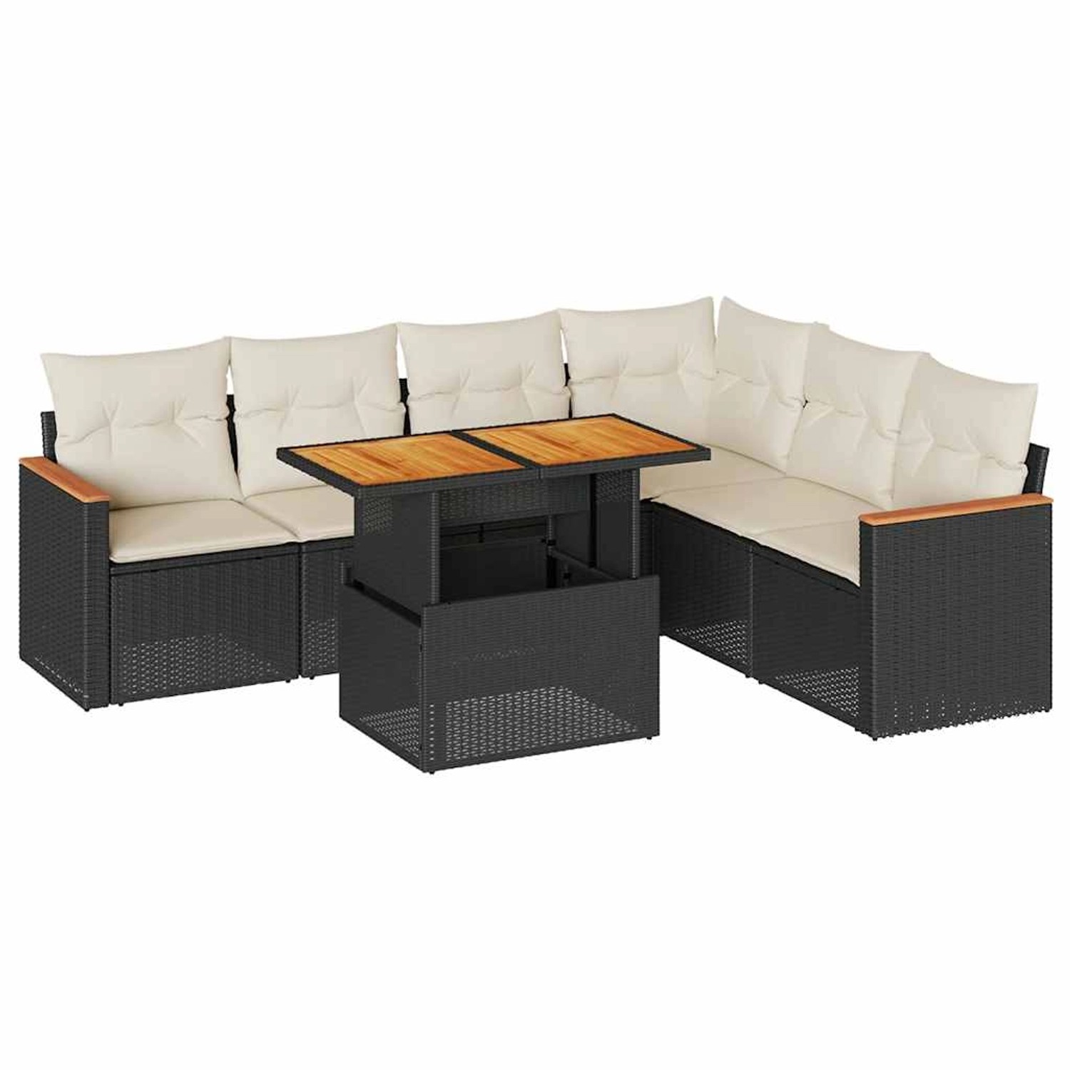 vidaXL 7-Tlg Garten-Sofagarnitur mit Kissen Schwarz Poly Rattan 3327493 günstig online kaufen