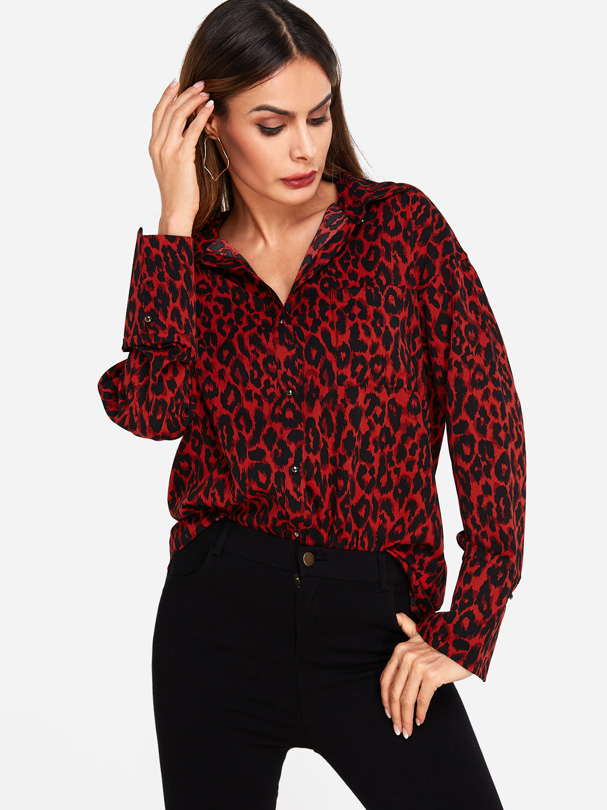 Kragenhemd mit Leopardenmuster in Rot günstig online kaufen