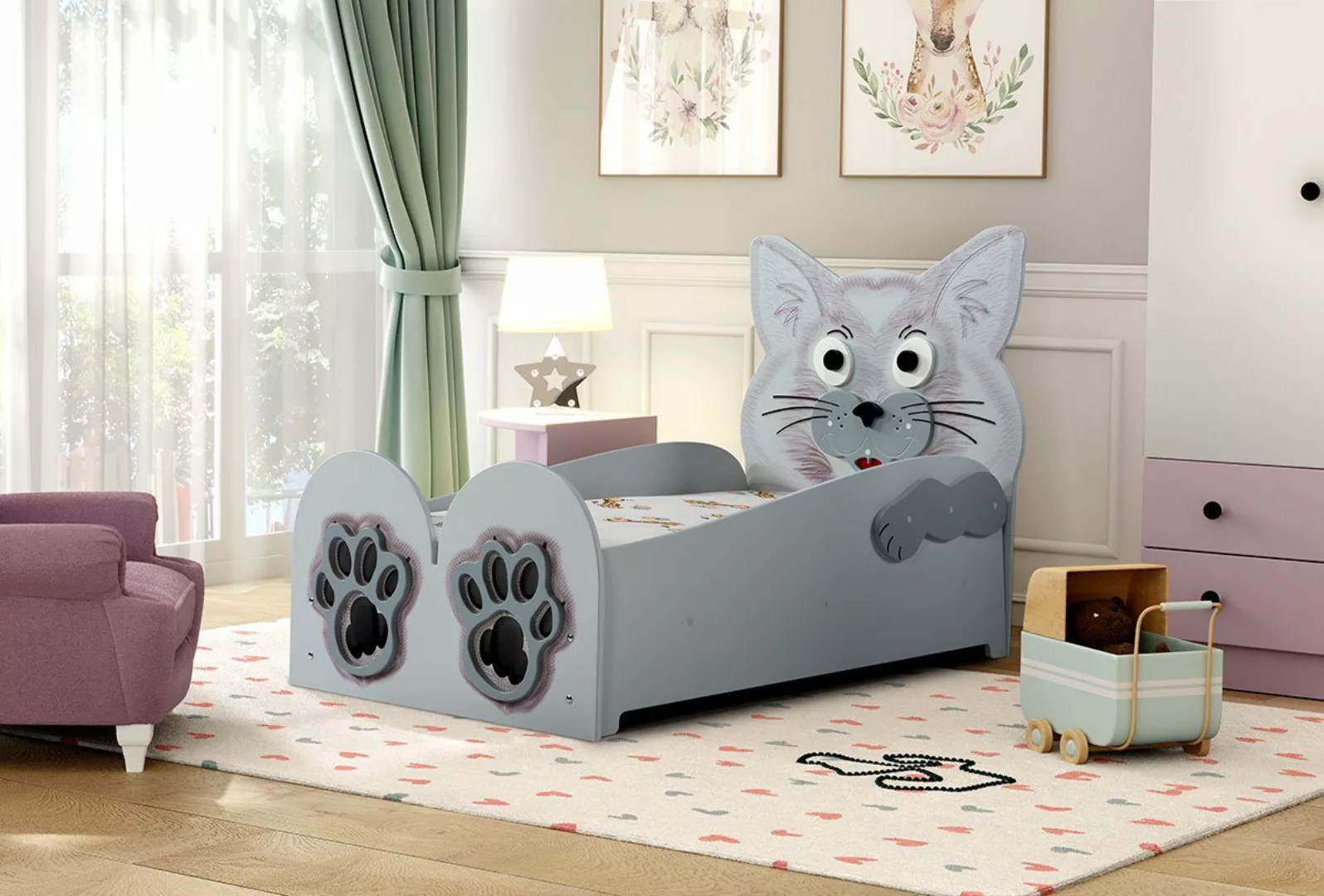Faizee Möbel Kinderbett [Cat Small oder Big] Kinderzimmerbett in Grau Hochw günstig online kaufen