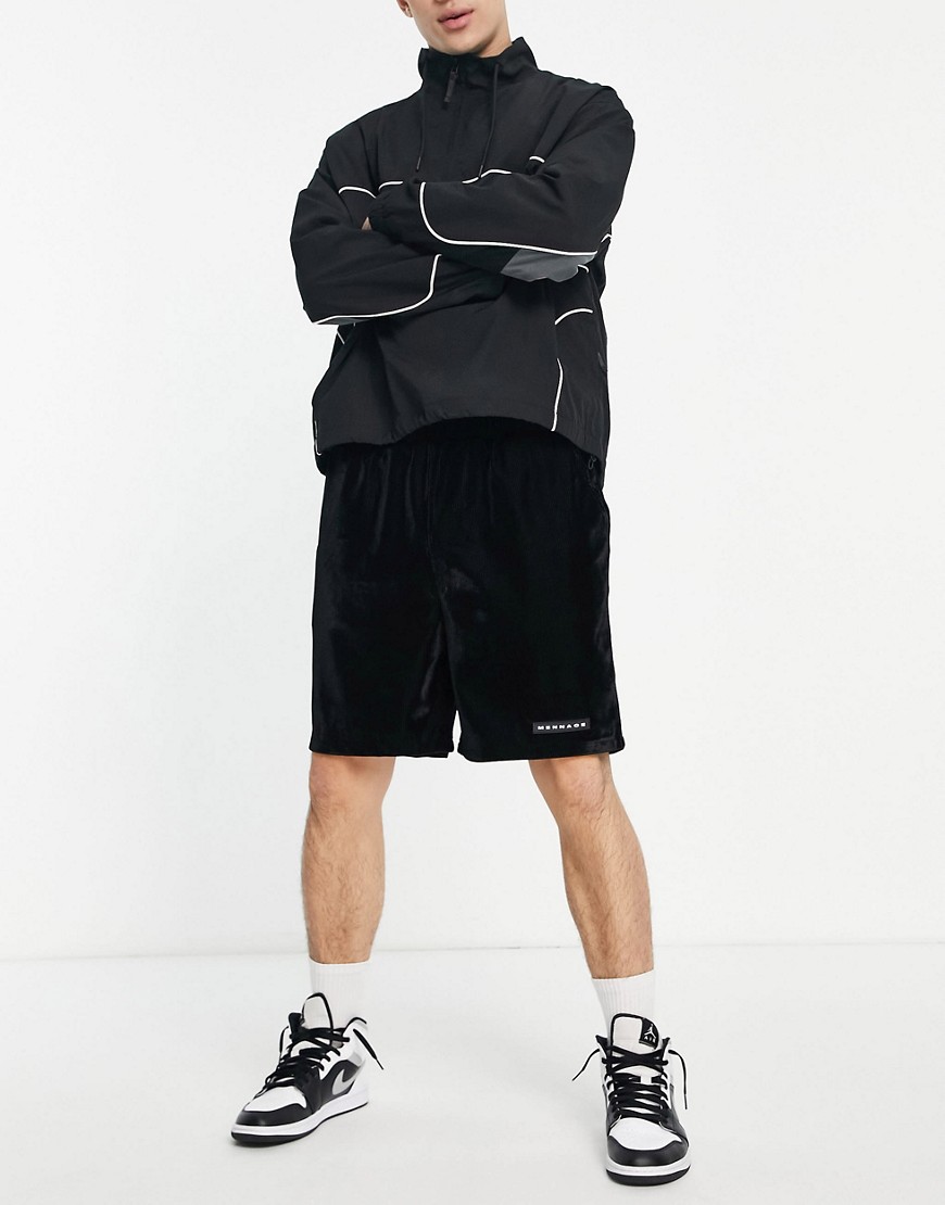 Mennace – Gerippte Jersey-Shorts aus schwarzem Velours günstig online kaufen