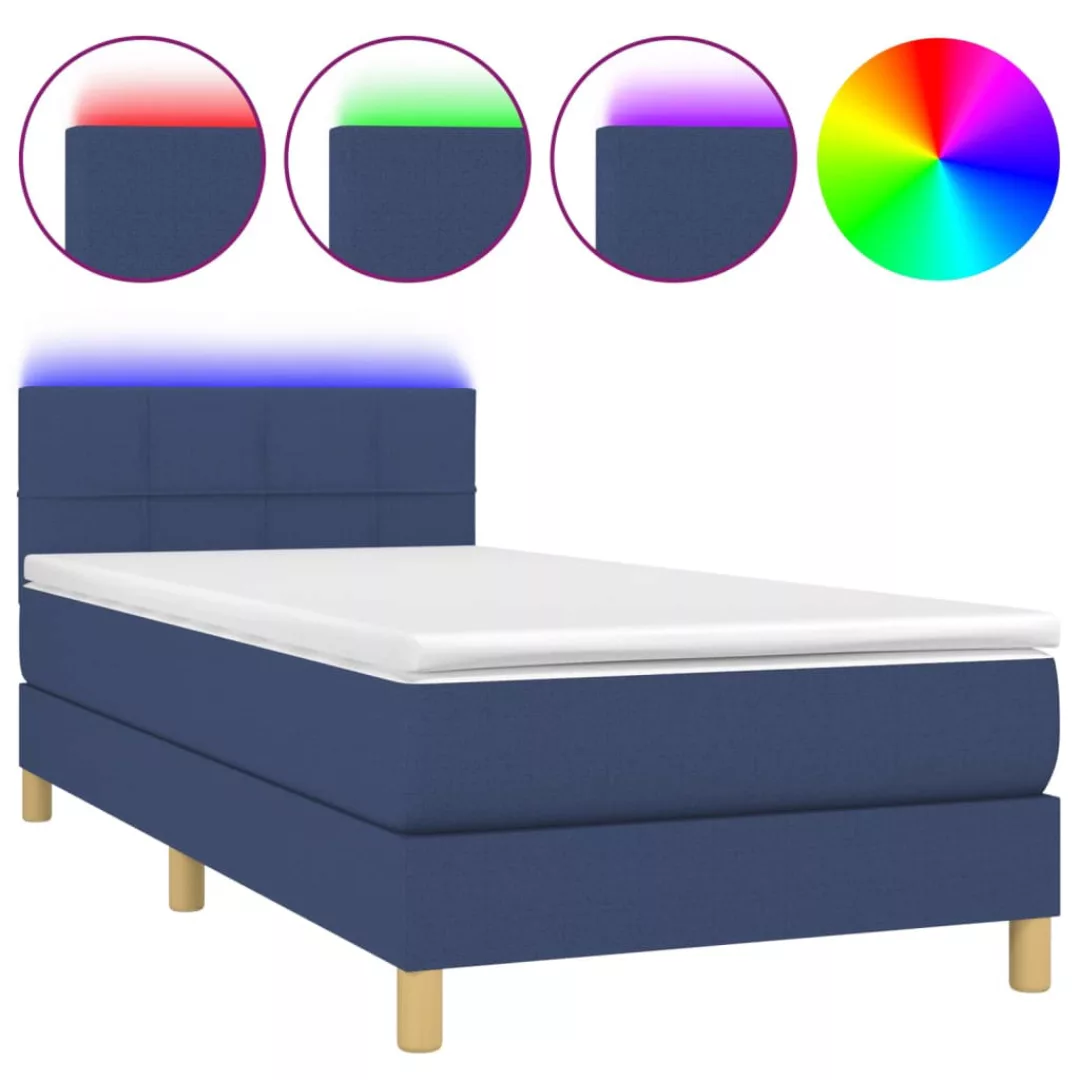 Vidaxl Boxspringbett Mit Matratze & Led Blau 80x200 Cm Stoff günstig online kaufen