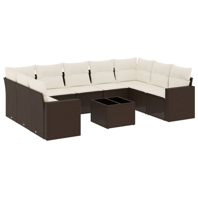 vidaXL Sofaelement 10-tlg. Garten-Sofagarnitur mit Kissen Braun Poly Rattan günstig online kaufen