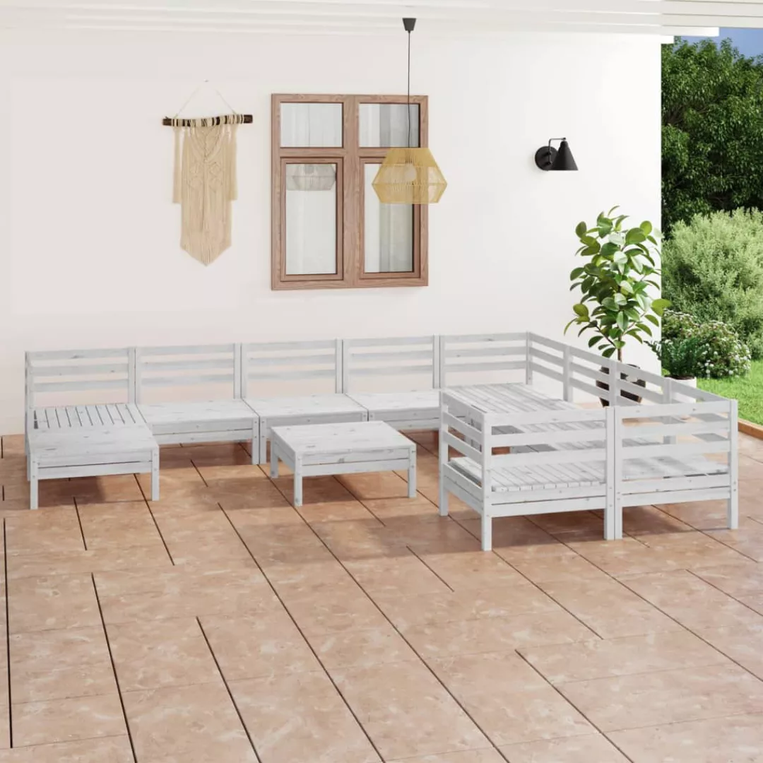 11-tlg. Garten-lounge-set Weiß Massivholz Kiefer günstig online kaufen