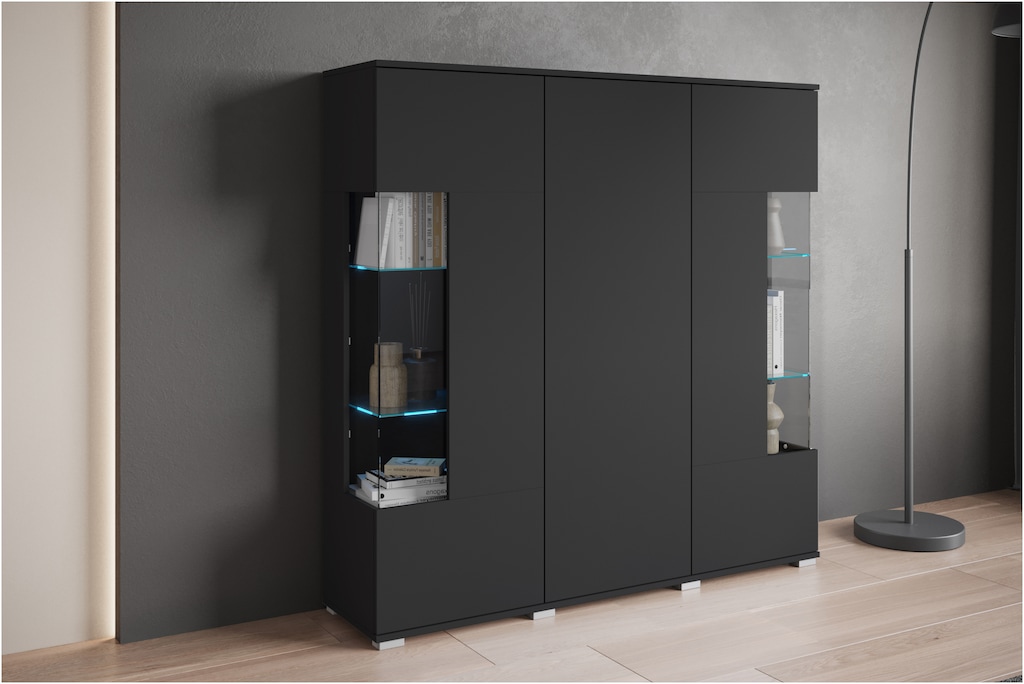 INOSIGN Highboard "Kenia", Modernes Highboard, mit Glastüren, Breite 135 cm günstig online kaufen