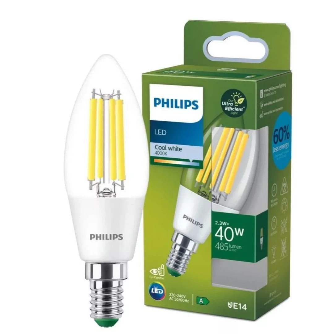 Philips LED Lampe E14 - Kerze B35 2,3W 485lm 4000K ersetzt 40W Viererpack günstig online kaufen
