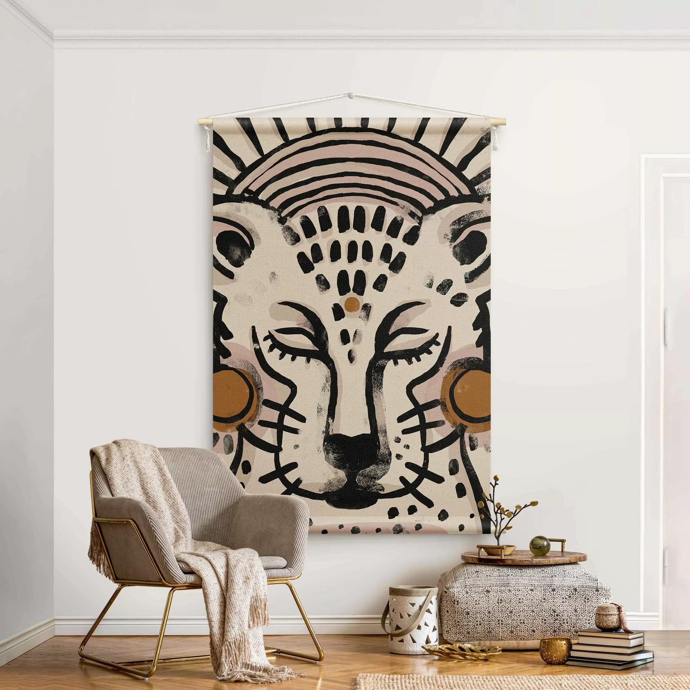 Wandteppich Gepard mit Perlenohrringen Illustration günstig online kaufen
