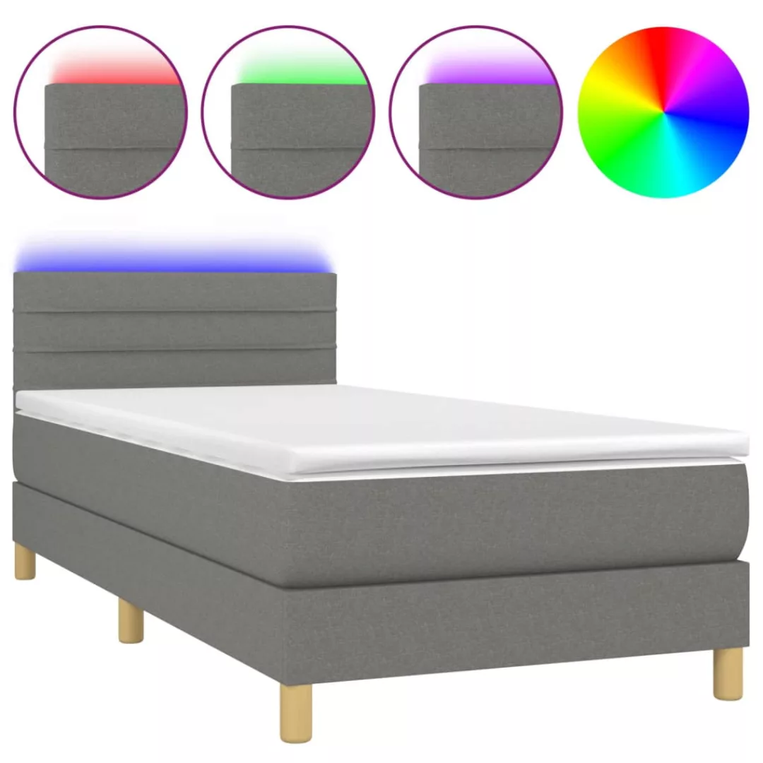 Vidaxl Boxspringbett Mit Matratze & Led Dunkelgrau 90x200 Cm Stoff günstig online kaufen