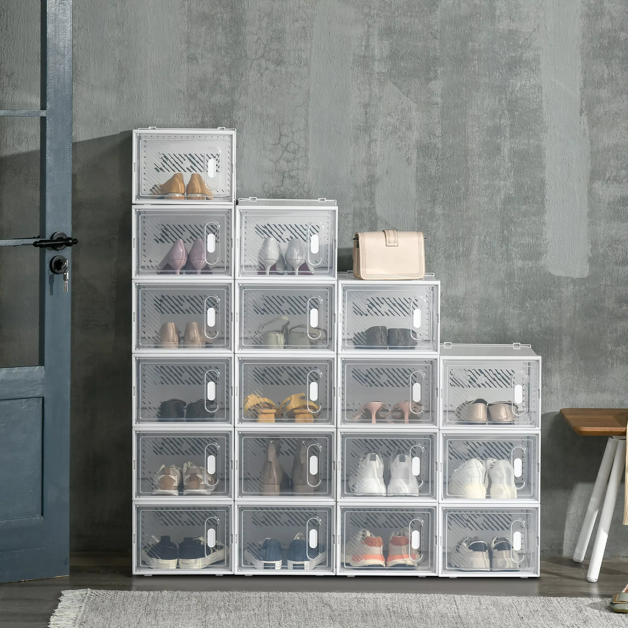 HOMCOM 18er Set Schuhboxen, Schuh-Organizer mit magnetischen Türen, Schuhka günstig online kaufen