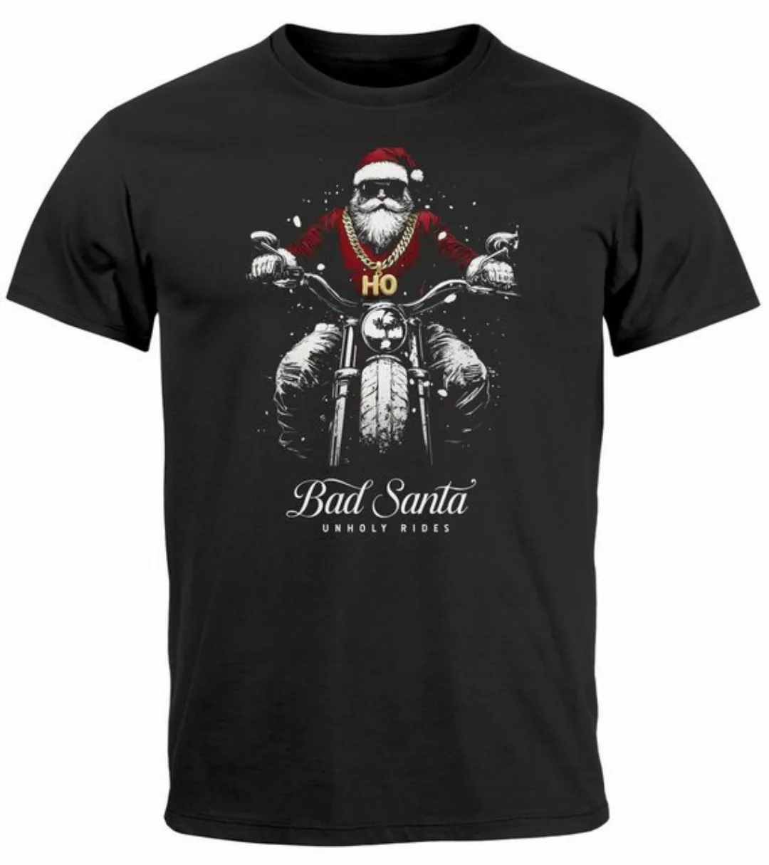 Neverless Print-Shirt Herren T-Shirt Weihnachten Bad Santa Biker Style Moto günstig online kaufen