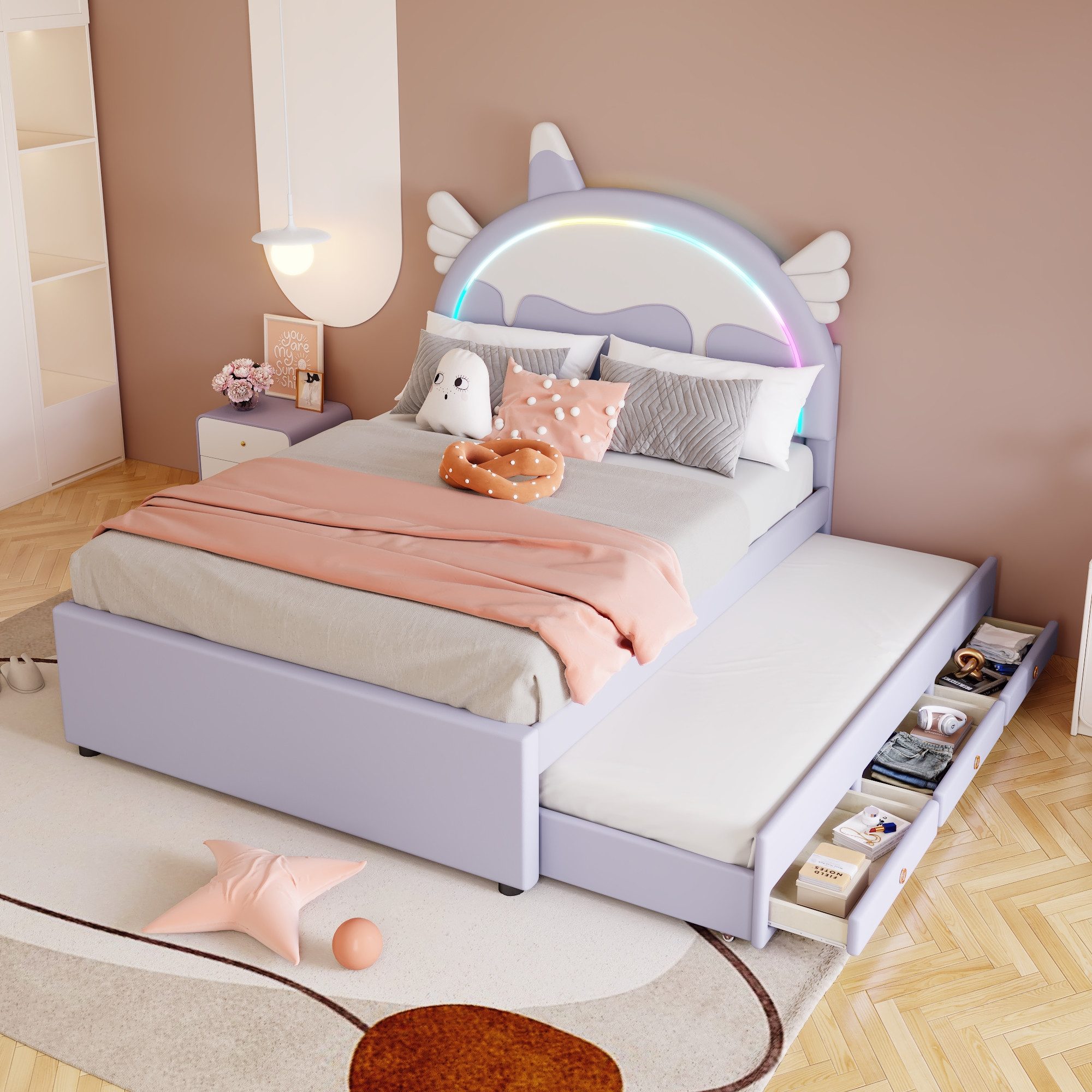 TavilaEcon Polsterbett Cartoon Einhornform Kinderbett Familienbett günstig online kaufen
