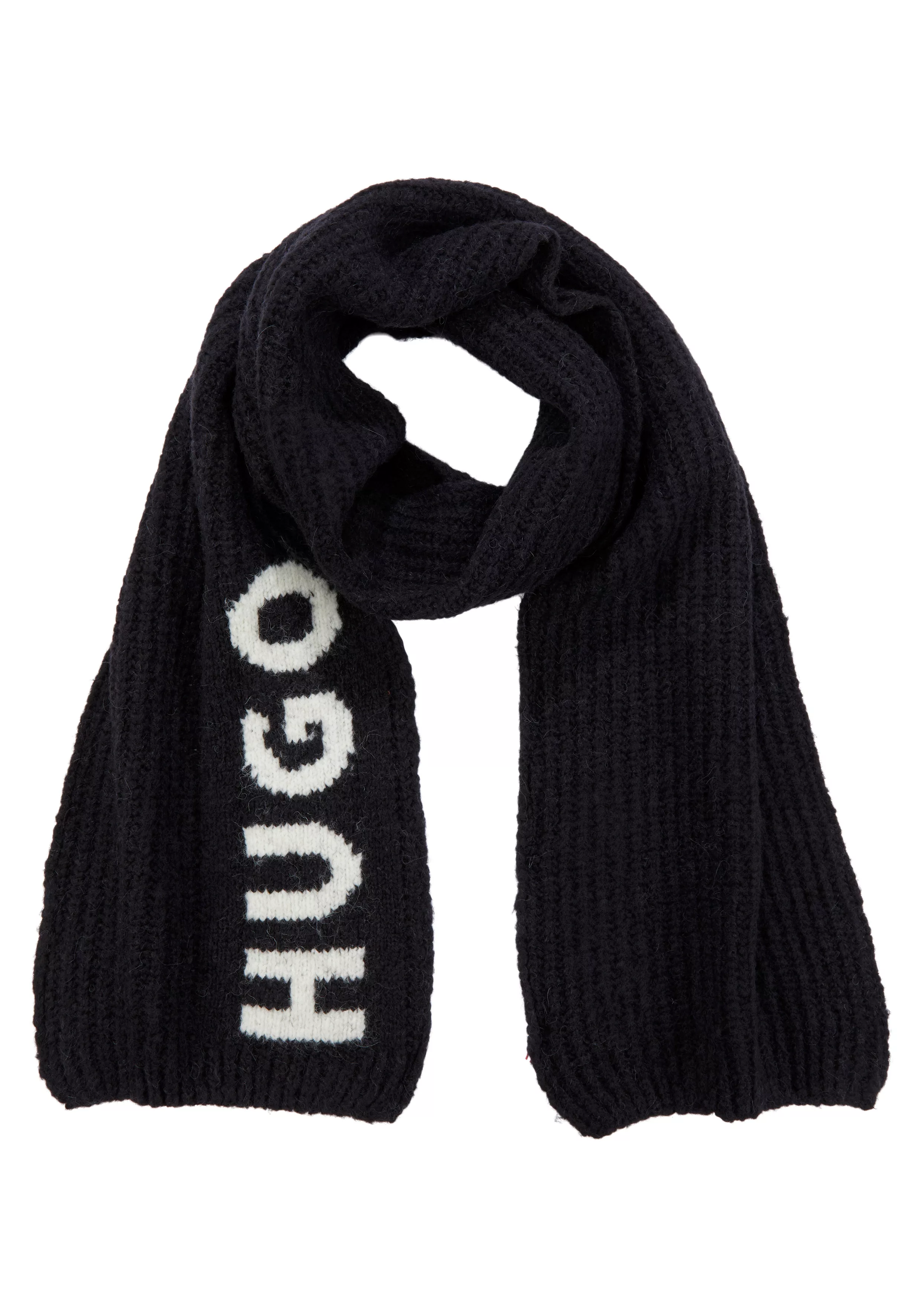 HUGO Schal "Slogues scarf", Extralanger Woll-Mix Schal mit Jacquard-Logo Sc günstig online kaufen