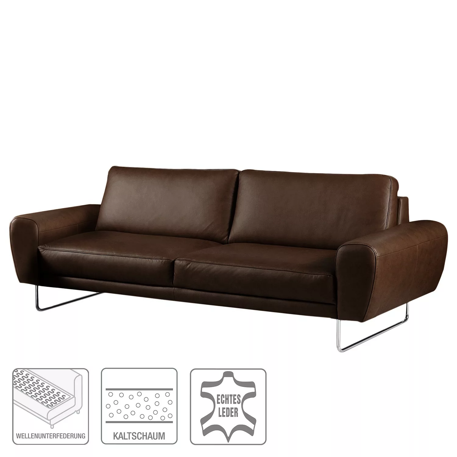 home24 loftscape Sofa Kerman 3-Sitzer Dunkelbraun Echtleder 207x83x95 cm günstig online kaufen