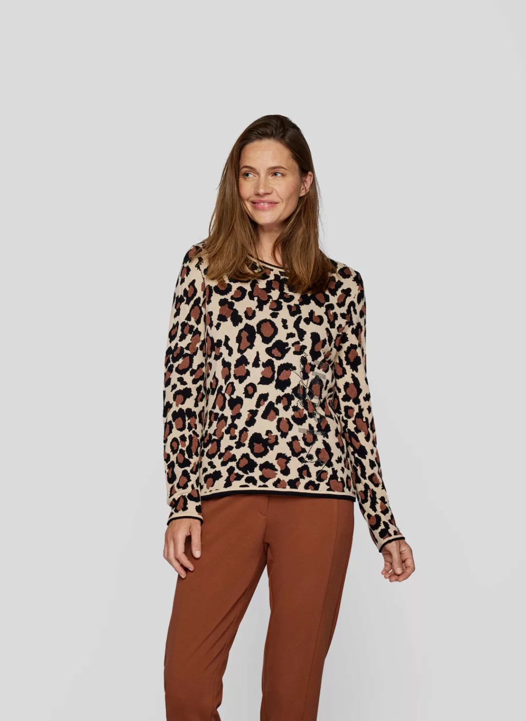 Rabe Strickpullover "Rabe Glamouröser Animal-Print Pullover mit Strassdetai günstig online kaufen