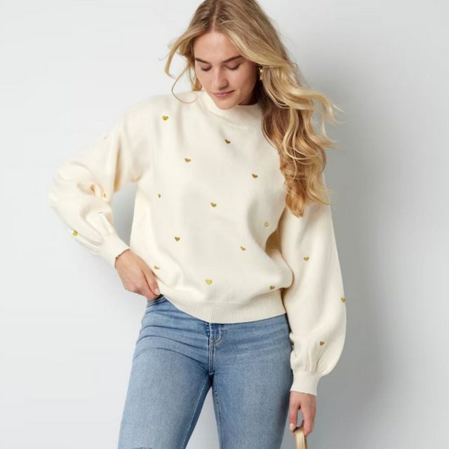 suebidou Stehkragenpullover Wunderschöner Damen Pullover off-white mit gold günstig online kaufen