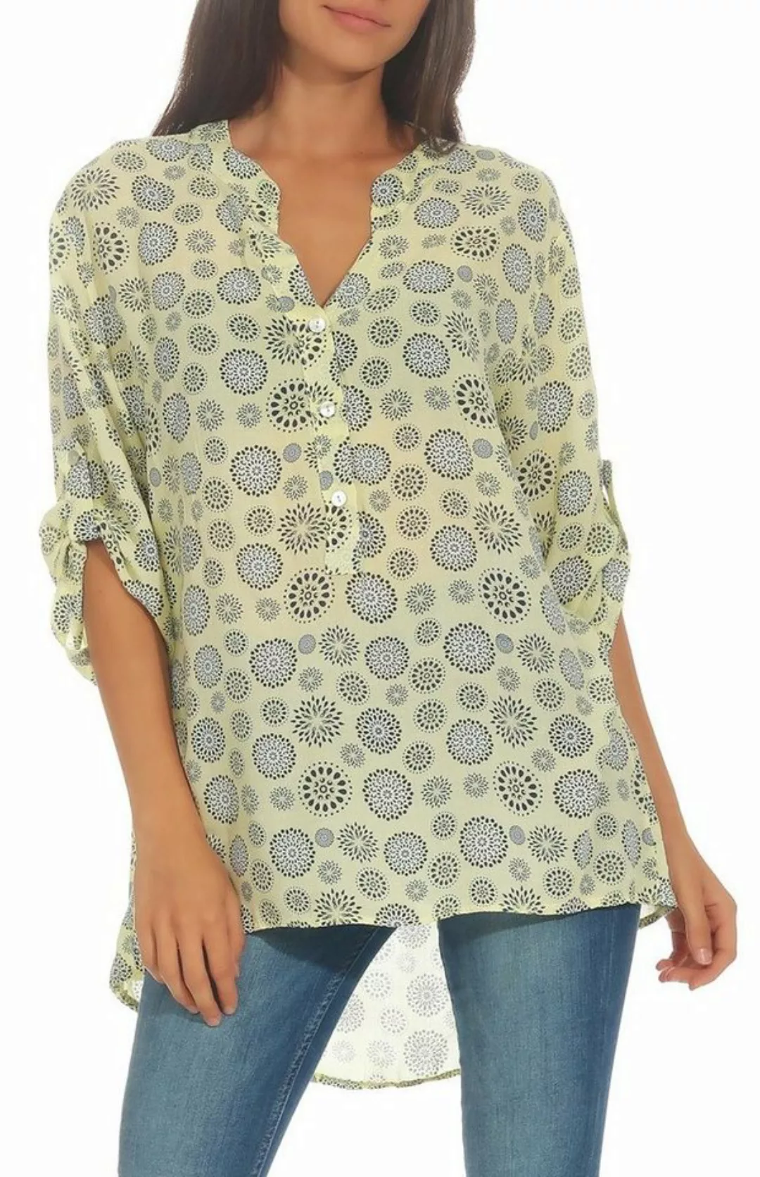 malito more than fashion Schlupfbluse 6703 Bluse mit Kreis Blumen Print 3/4 günstig online kaufen