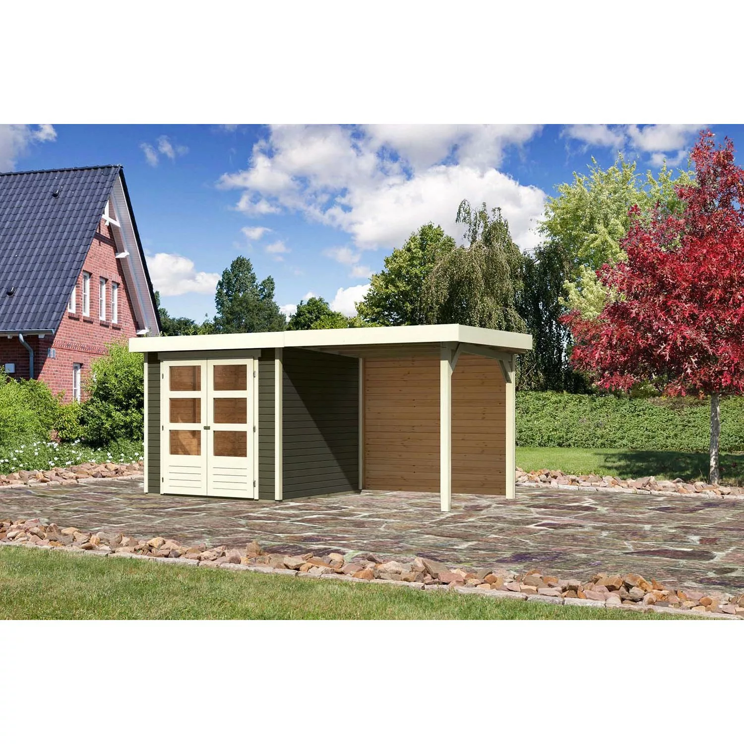 Karibu Holz-Gartenhaus Boras Terragrau Flachdach Lackiert 209 cm x 213 cm günstig online kaufen