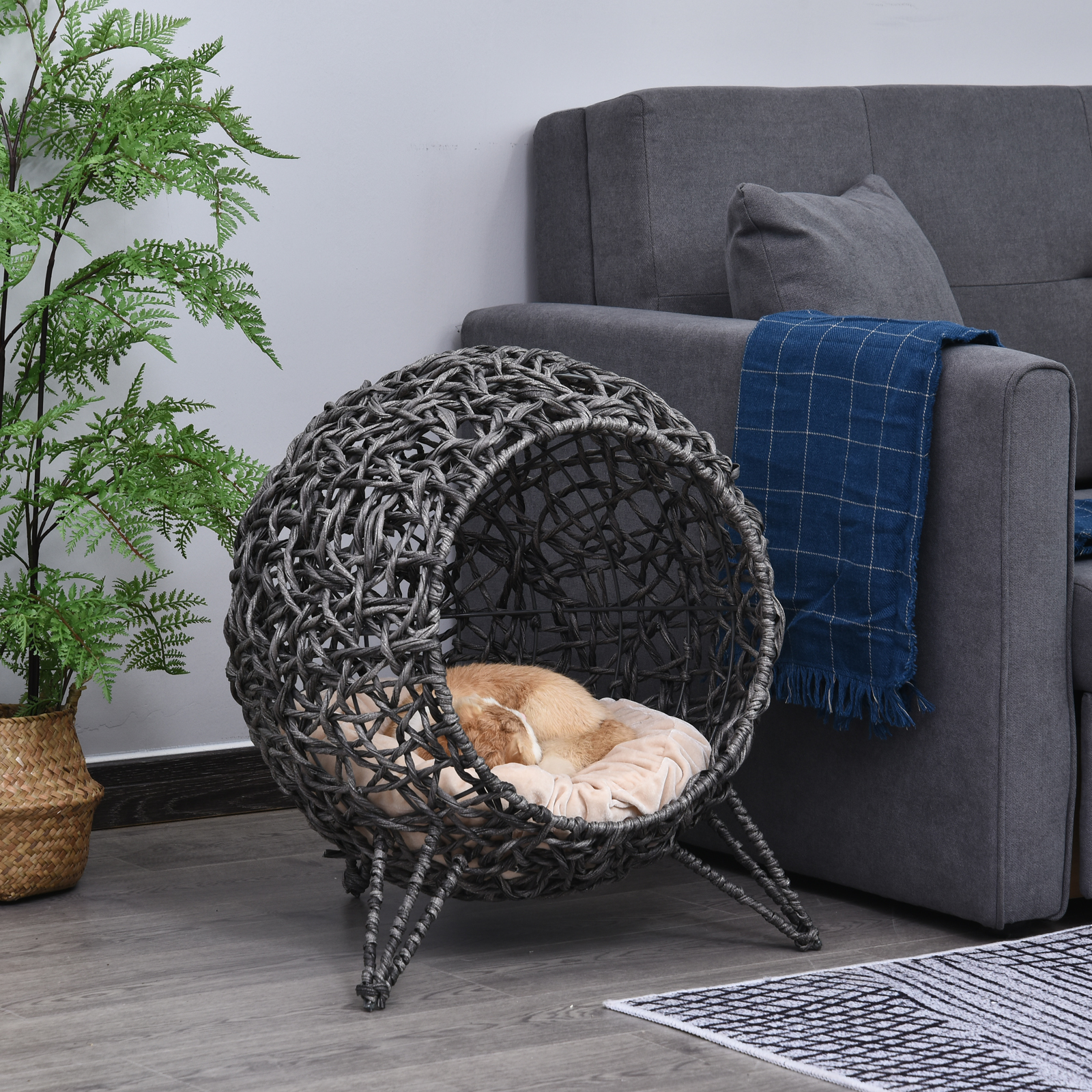 PawHut Katzenhaus aus Rattan  Elegante Katzenhöhle mit Kissen, erhöhte Füße günstig online kaufen