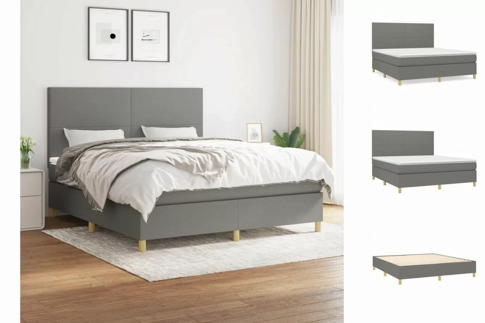 vidaXL Boxspringbett Boxspringbett mit Matratze Dunkelgrau 160x200 cm Stoff günstig online kaufen