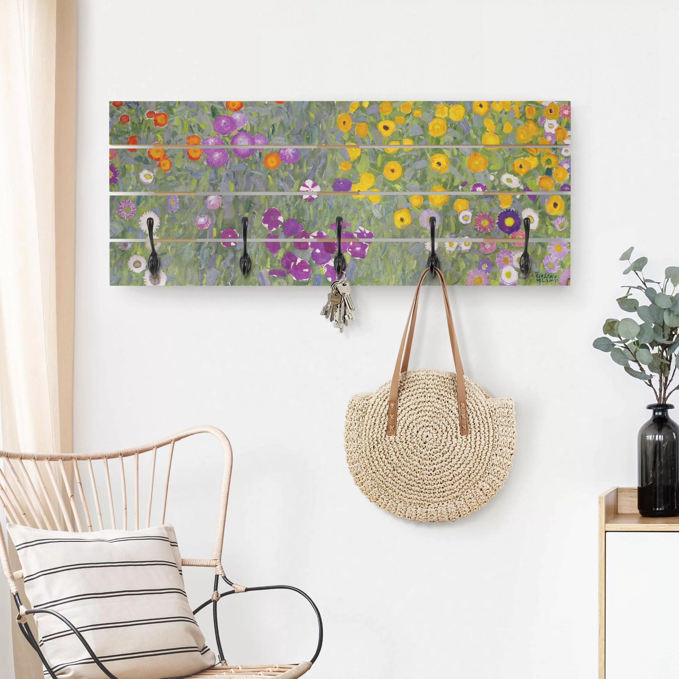 Wandgarderobe Holzpalette Kunstdruck Gustav Klimt - Bauerngarten günstig online kaufen