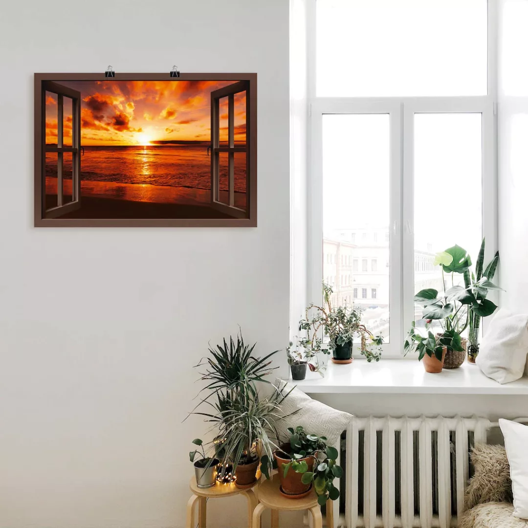 Artland Wandbild "Fensterblick Sonnenuntergang am Strand", Fensterblick, (1 günstig online kaufen