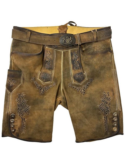 Maddox Trachtenlederhose Kurze Lederhose 'Rolli' mit Gürtel, Antik Zirbe günstig online kaufen