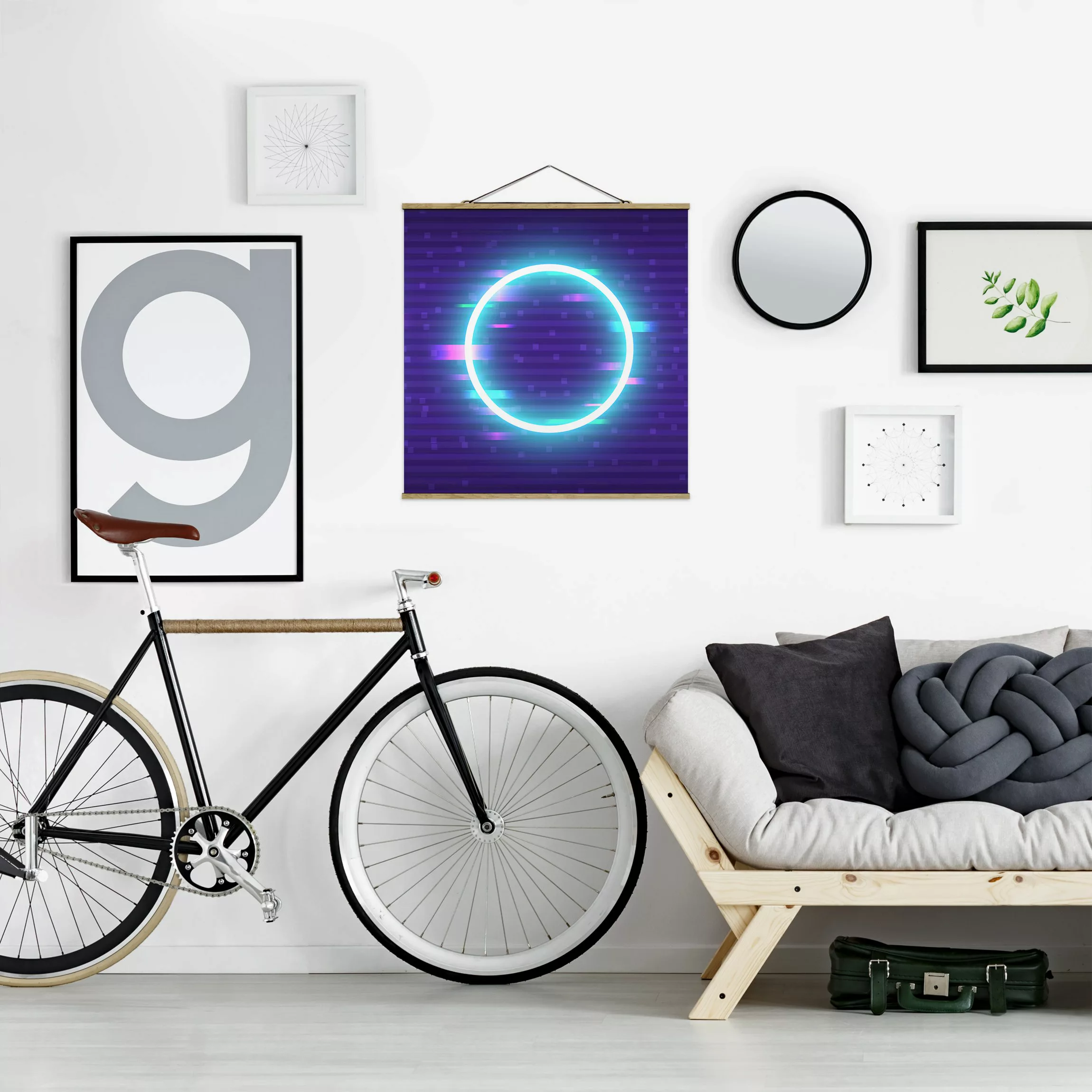Stoffbild mit Posterleisten Geometrischer Kreis in Neonfarben günstig online kaufen