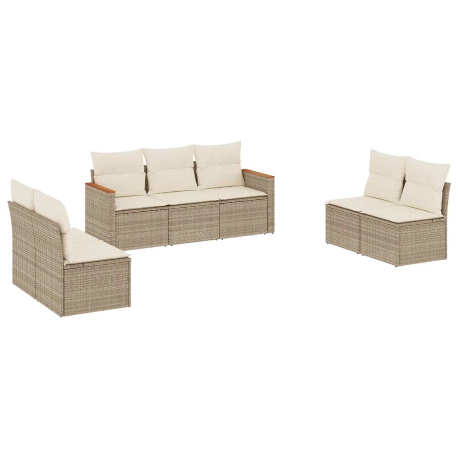 vidaXL 7-Tlg Garten-Sofagarnitur mit Kissen Beige Poly Rattan 3225876 günstig online kaufen