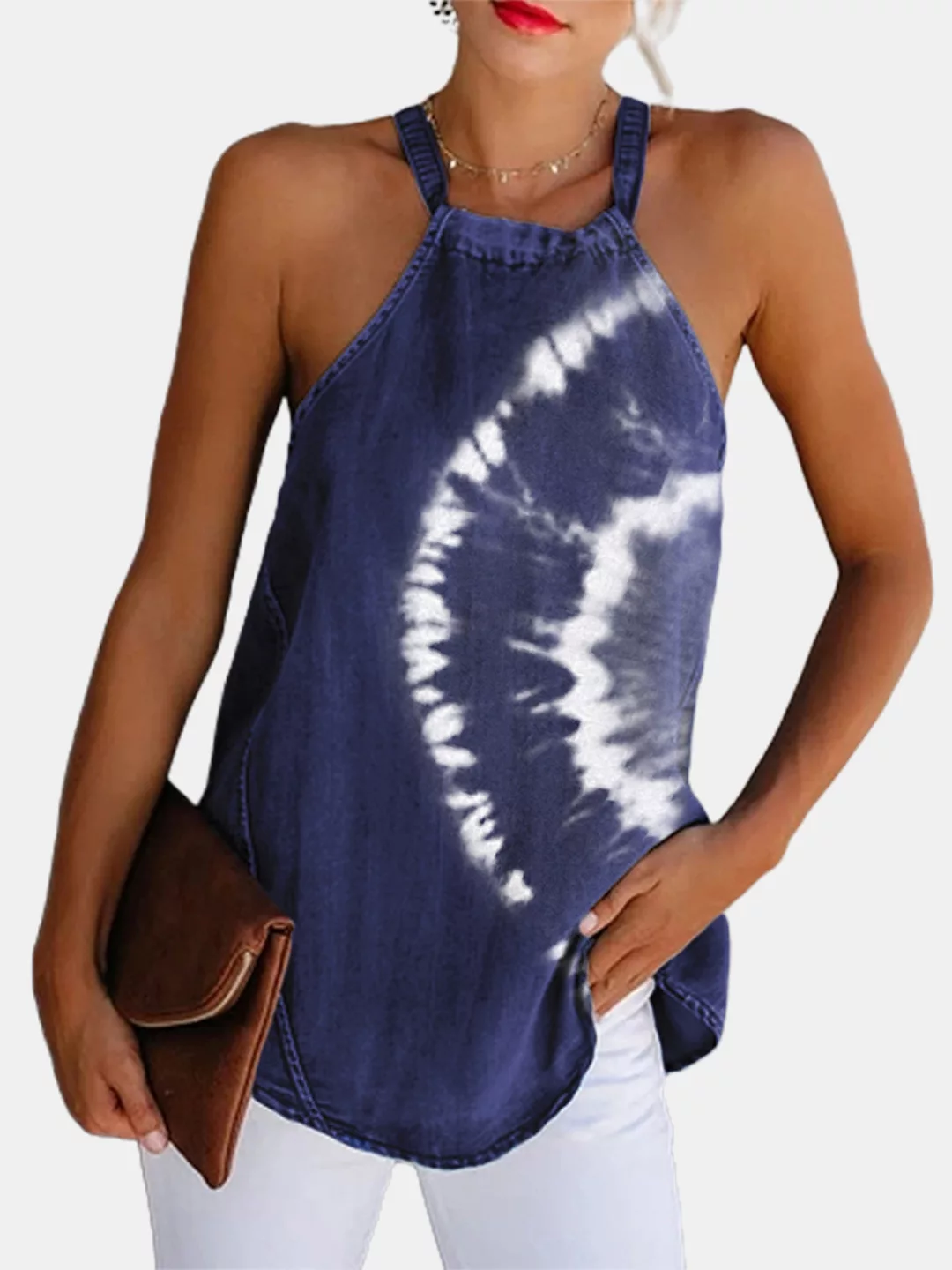 Tie-Dye-bedrucktes Neckholder-Tanktop für Damen günstig online kaufen