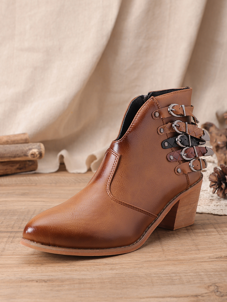 Damen Übergroße Spitzschuh Casual Retro Elegant Low-Chunky Heel Knöchel Sti günstig online kaufen