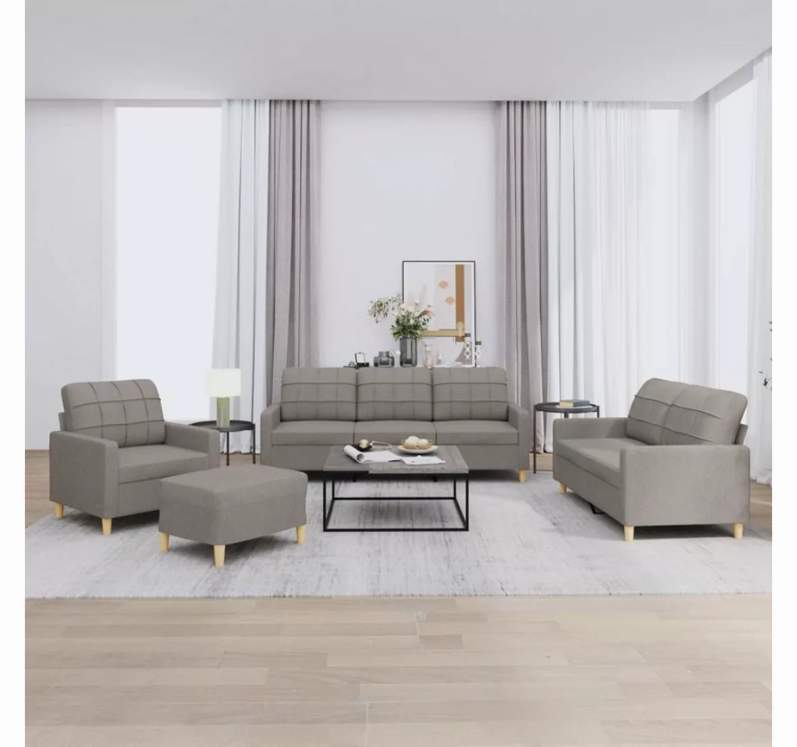 vidaXL Sofa Sofagarnitur mit Kissen Stoff, Standard + Hocker, Taupe günstig online kaufen