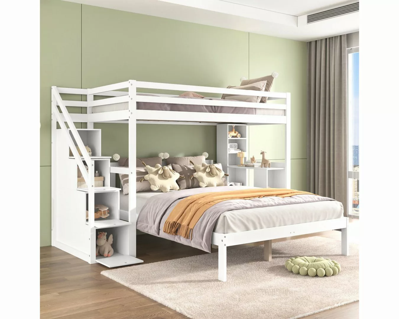 XDeer Kinderbett Hausbett Stautreppe Kiefer + MDF Etagenbett Multifunktiona günstig online kaufen