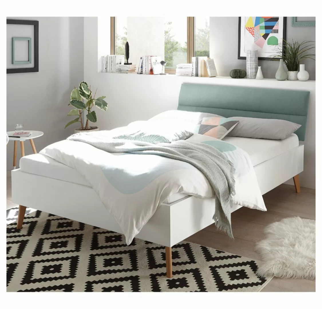 Lomadox Bett MAINZ-61, grün mit Füßen aus Natureiche Massivholz 145x44x210 günstig online kaufen
