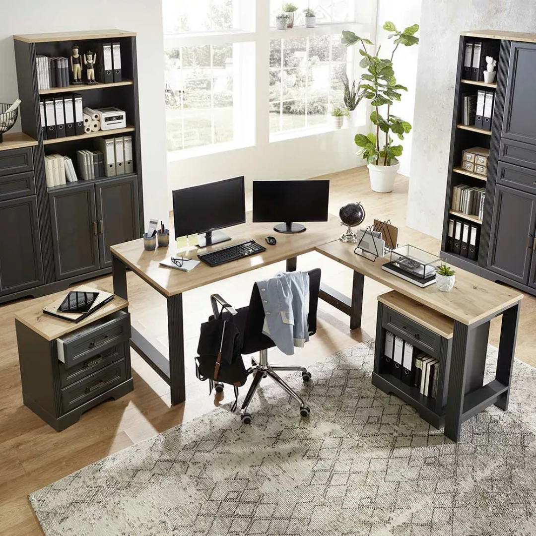 Büromöbel Set mit Schreibtisch in Winkelform 2 Rollcontainer (dreiteilig) günstig online kaufen