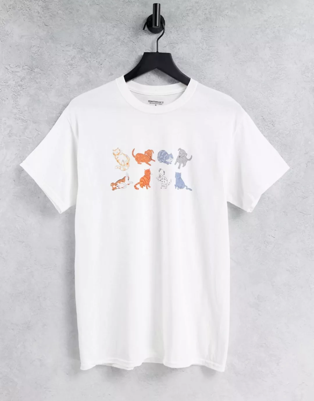 Heartbreak ‑ T-Shirt mit Hunde- und Katzengrafik-Weiß günstig online kaufen