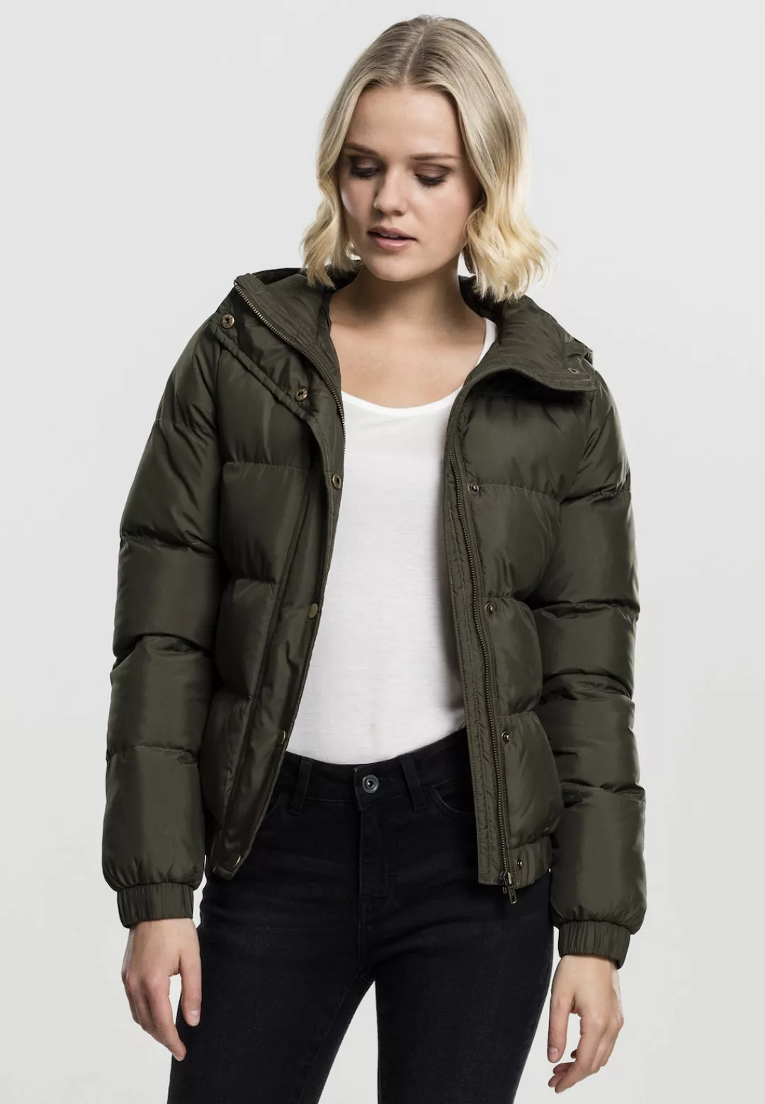 URBAN CLASSICS Winterjacke "Urban Classics Damen Ladies Hooded Puffer Jacke günstig online kaufen