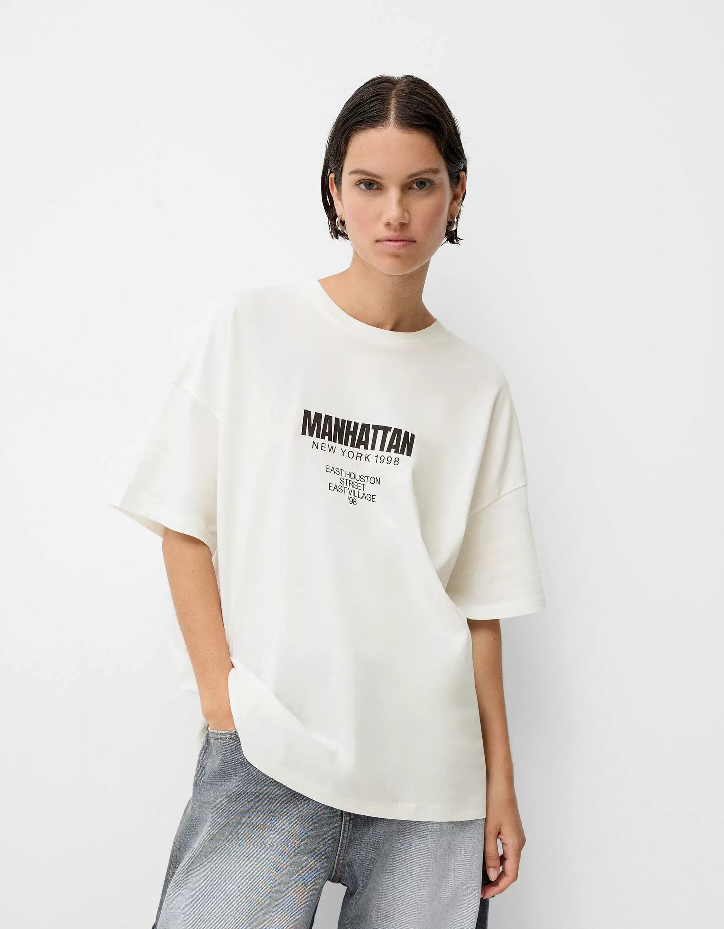 Bershka T-Shirt Mit Print Damen S Weiss günstig online kaufen