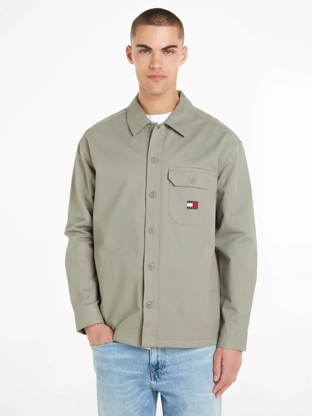 Tommy Jeans Langarmhemd "TJM ESSENTIAL SOLID OVERSHIRT", mit knöpfbarer Bru günstig online kaufen