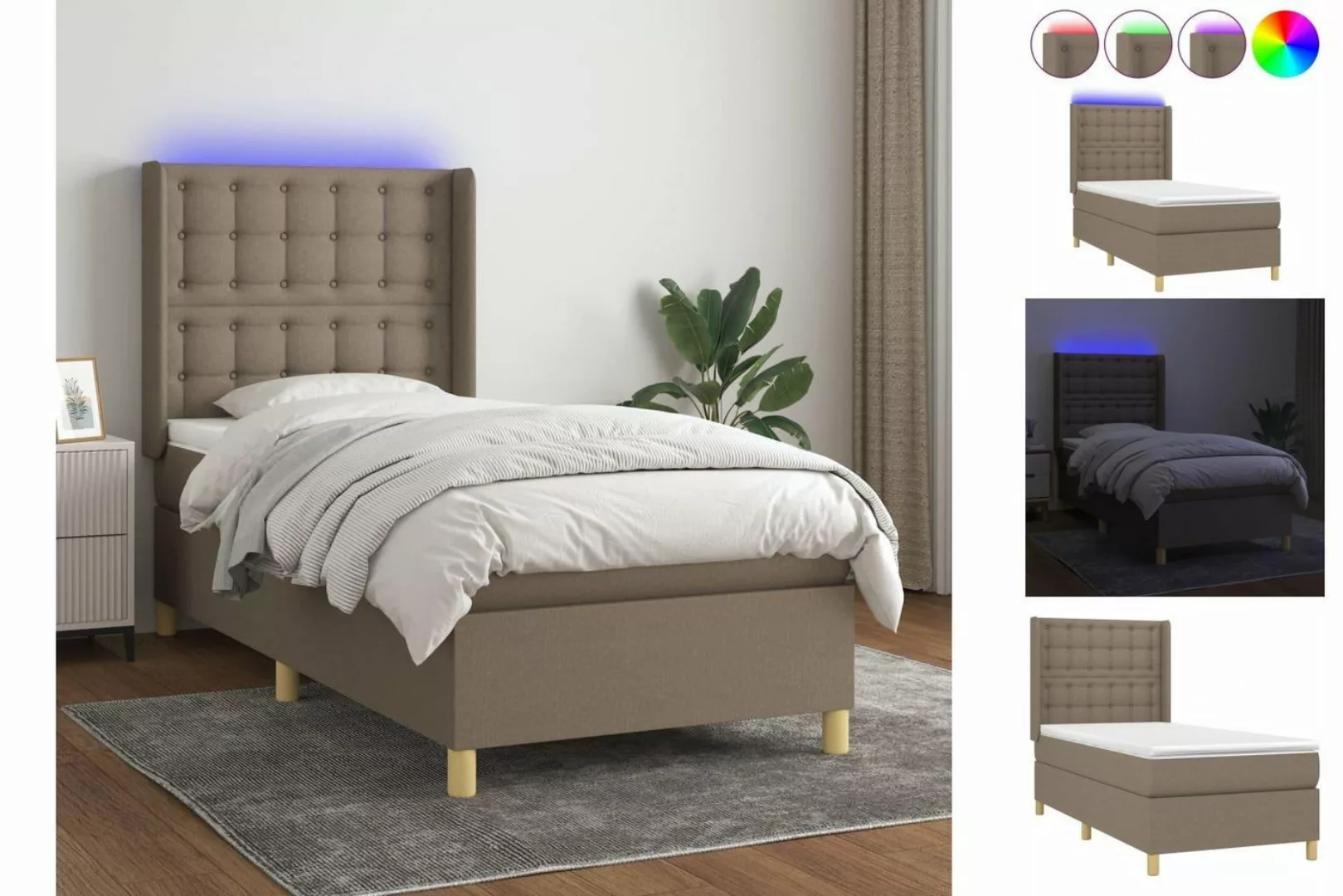 vidaXL Bett Boxspringbett mit Matratze & LED Taupe 80x200 cm Stoff günstig online kaufen