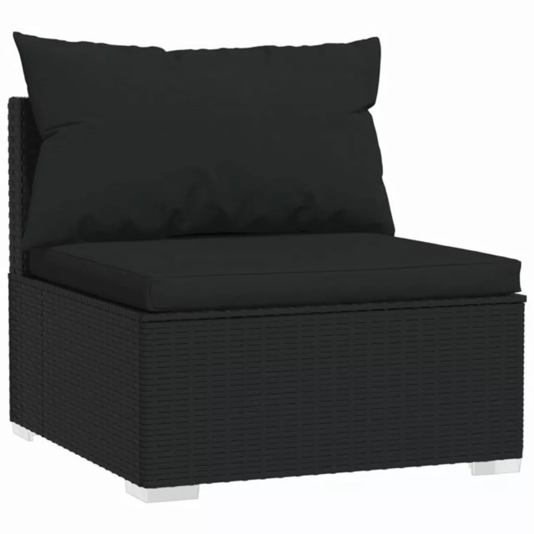 vidaXL Loungesofa Garten-Mittelsofa mit Kissen Schwarz Poly Rattan, 1 Teile günstig online kaufen